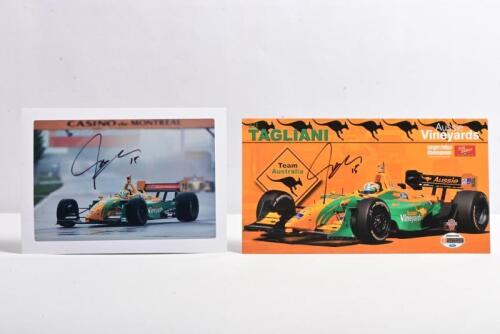 TEAM AUSTRALIA: Two items related to TEAM AUSTRALIA. Team card & colour picture of Alex Tagliani racing the 'TEAM AUSSIE' Champ Car. Alex Tagliani signatures