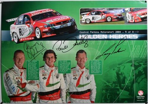 HOLDEN: A 2004 'HOLDEN HEROES' promotional poster, 5 of 8, poster features images of Castrol Perkins Racing VY Holden V8 Supercar. Poster signed by Steven Richards, Paul Dumbrell & Larry Perkins