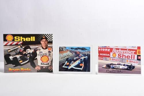 BRYAN HERTA: Three images related to Bryan Herta. "Shell Bryan Herta Team Rahal' profile card signed by Bryan Herta