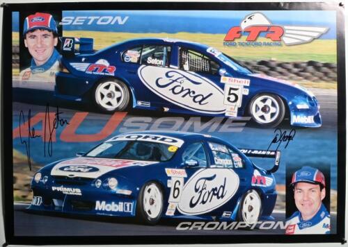 FORD: A FORD TICKFORD RACING promotional poster depicting the Ford Credit AU Ford Falcon of Glenn Seton and Neil Crompton. Poster signed by Glenn Seton and Neil Crompton