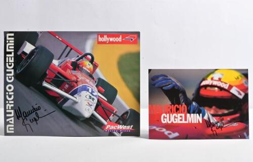 GUGELMIN: Two Mauricio Gugelmin driver profile cards for 'hollywood PacWest Racing Group'. Mauricio Gugelmin signatures