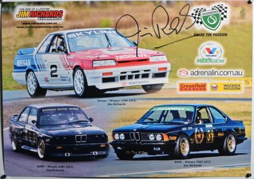 RICHARDS: A double-sided SHANNONS poster. A.T.C.C Championship winning car images signed by Jim Richards