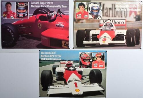 MARLBORO: Three Marlboro Formula 1 colour posters. Lauda, Prost, Berger posters