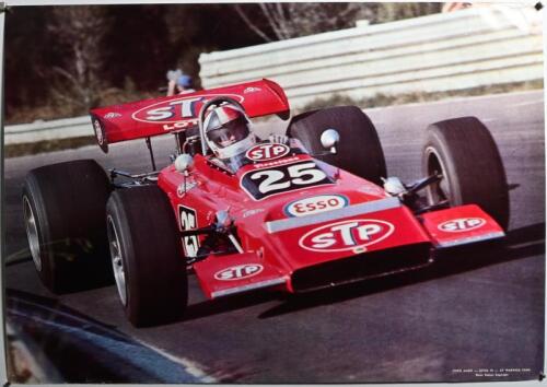 AMON: A colour Durer Posters poster depicting Chris Amon driving a LOTUS 70 at Warwick Farm