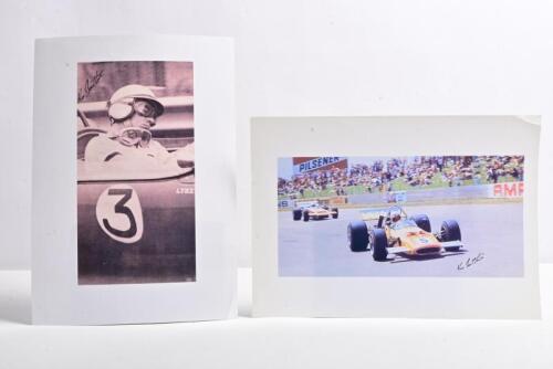 BARTLETT: Two Kevin Bartlett related images. Colour picture of Kevin Bartlett racing a McLaren M10B. Kevin Bartlett signatures