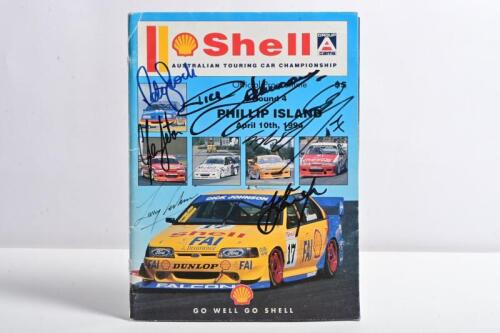 A.T.C.C: A 'Shell AUSTRALIAN TOURING CAR CHAMPIONSHIP Official Programme, Round 4 PHILLIP ISLAND, April 10th, 1994'. Front cover with Peter Brock, Larry Perkins, Mark Skaife signatures