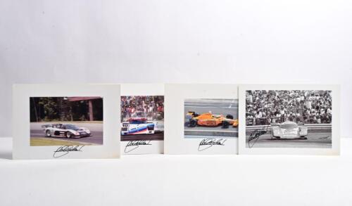 JOHN ANDRETTI: Four pictures of John Andretti in various racing cars. Porsche 962C at IMSA 1989 picture. John Andretti signatures