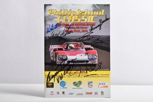 PHILLIP ISLAND: A March 2010 'Phillip Island CLASSIC - FESTIVAL OF MOTOR SPORT (Featuring Alfa Romeo)' program guide. Front cover signed by various A.T.C.C drivers including Kevin Bartlett, Murray Carter, Jim Richards, Bryan Thomson