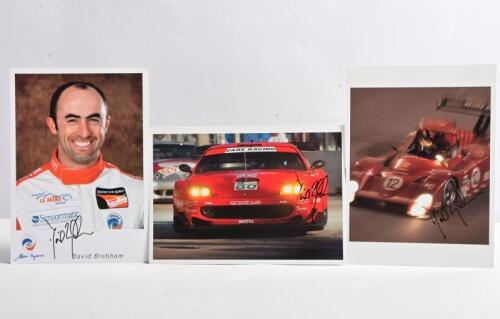 BRABHAM: Three colour pictures relating to David Brabham. Prodrive Ferrari 550 Maranello and Ferrari 333 SP pictures signed by David Brabham