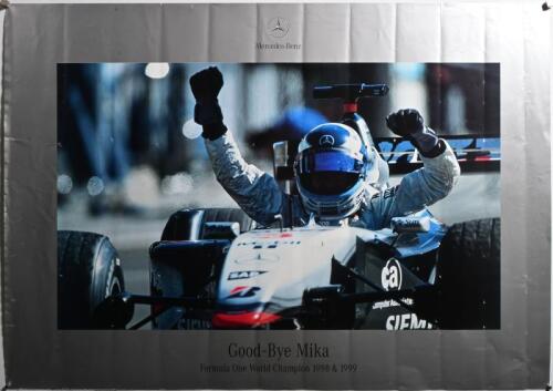 MERCEDES-BENZ: A Mercedes-Benz - 'Good-Bye Mika, Formula 1 World Champion 1998 & 1999' poster with Mika Hakkinen celebration image