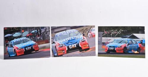 BRIGHT: Three colour pictures of the FUJITSU XR8 BA Ford Falcon V8 Supercar of Jason Bright. All pictures signed by Jason Bright