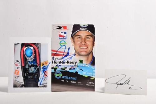 RYAN HUNTER-REAY: Three Ryan Hunter-Reay related items. 'RAHAL LETTERMAN RACING, Ryan Hunter-Reay' profile card. Ryan Hunter-Reay signatures