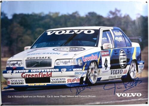 VOLVO: A VOLVO racing poster depicting the Volvo 850 R of Car #4 Jim Richards and Rickard Rydell. Poster signed by Rickard Rydell & Jim Richards