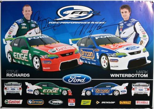 FORD: A FPR Ford promotional poster depicting the Ford V8 Supercars of Steven Richards and Mark Winterbottom. Poster signed by Steven Richards & Mark Winterbottom
