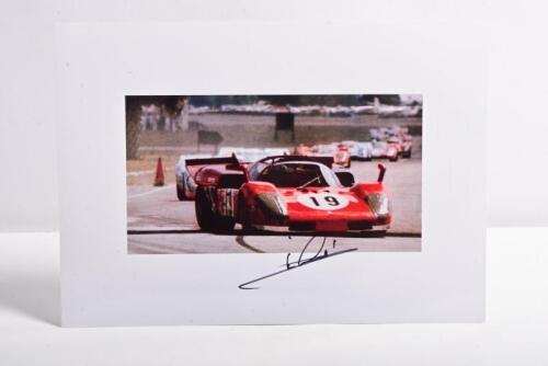 ANDRETTI: A colour image of Mario Andretti racing a Ferrari 512S at Sebring 12 Hours, 1970. Andretti signature