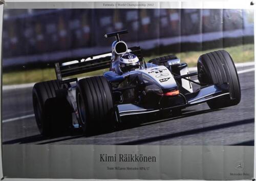 McLAREN MERCEDES: Three large McLaren Mercedes MP4/17 images from the Formula 1 World Championship 2002. Posters with David Coulthard, Kimi Raikkonen and Team McLaren Mercedes images