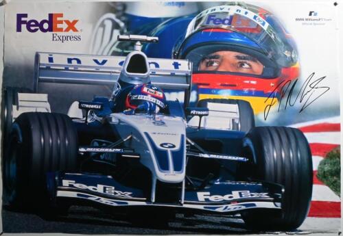 MONTOYA: A FedEX Express BMW.WilliamsF1Team poster featuring the BMW F1 car of Juan Pablo Montoya. Poster signed by Juan Pablo Montoya