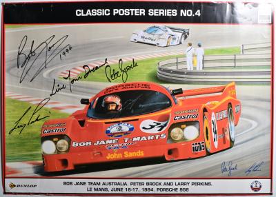 JANE: A Martin de Lang print from CLASSIC POSTER SERIES NO.4, CALDER PARK  MOTORSPORT - 'BOB JANE TEAM AUSTRALIA. PETER BROCK AND LARRY PERKINS, LE  MANS, JUNE 16-17, 1984. PORSCHE 956' depicting