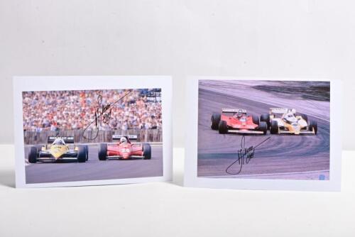 ARNOUX: Two colour pictures of Rene Arnoux racing various Formula 1 cars. Arnoux signatures