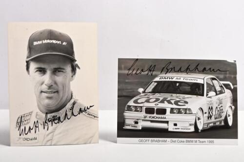 BRABHAM: Two Geoff Brabham related images. 1995 Diet Coke BMW M Team Super Tourer & Geoff Brabham driver pictures. Geoff Brabham signatures
