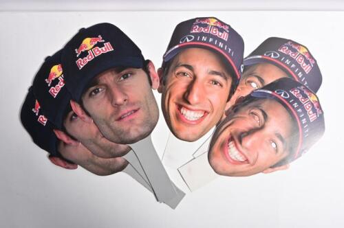 RICCIARDO/WEBBER: A group of six hand held Daniel Ricciardo and Mark Webber face placards