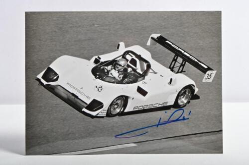 PORSCHE: A 'WSC - PORSCHE 1995' black and white picture depicting the IMSA TWR Porsche WSC. Picture signed by one driver, Mario Andretti