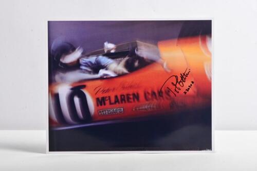 GETHIN: A colour image of Peter Gethin racing a McLaren M19A. Image signed and dated by Peter Gethin