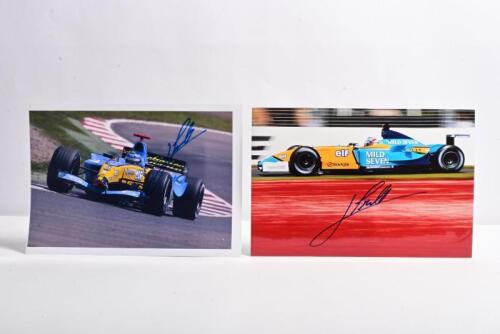 TRULLI: Two colour pictures of Jarno Trulli racing the Renault R23 and R24. Both pictures signed by Jarno Trulli