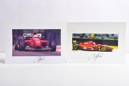 LARINI: Two colour pictures of Nicola Larini racing a Ferrari 412T1 during the 1994 Formula 1 season. Nicola Larini signatures