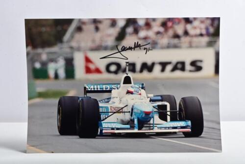 ALESI: A colour picture of Jean Alesi racing a Benetton Renault B196 at Australian Grand Prix, Melbourne. Jean Alesi signature