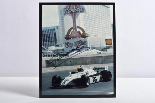 DALY: A colour picture of Derek Daly racing at 1982 Las Vegas racing a Williams FW08 - Cosworth. Derek Daly signature