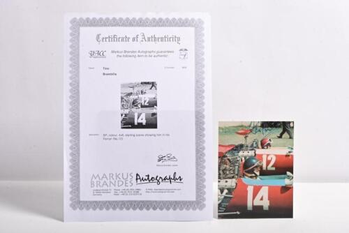 BRAMBILLA: A colour picture of Tino Brambilla on the starting grid in a Ferrari. Tino Brambilla signature. With Markus Brandes CoA
