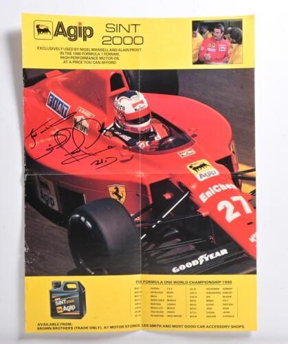 MANSELL: An Agip 'SINT 2000' poster with image of Nigel Mansell's Ferrari 641/2, poster signed by Nigel Mansell