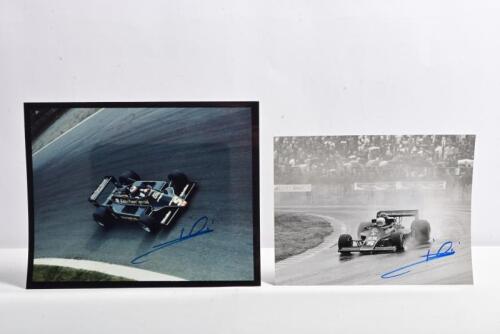 ANDRETTI: Two pictures of Mario Andretti racing a Lotus 77 & 79. Both pictures signed by Mario Andretti