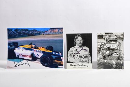 ROSBERG: Three Keke Rosberg related pictures. Colour picture of Keke Rosberg in Williams Honda at the Australian Grand Prix, Adelaide. Keke Rosberg signatures