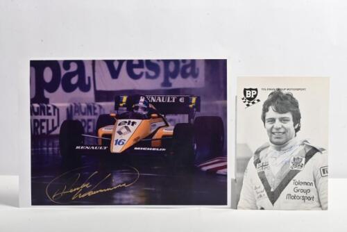 WARWICK: Two items relating to Derek Warwick. Derek Warwick signed colour picture of a Renault RE50