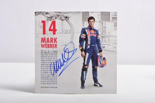 WEBBER: A Red Bull racing team card featuring Mark Webber. Mark Webber signature