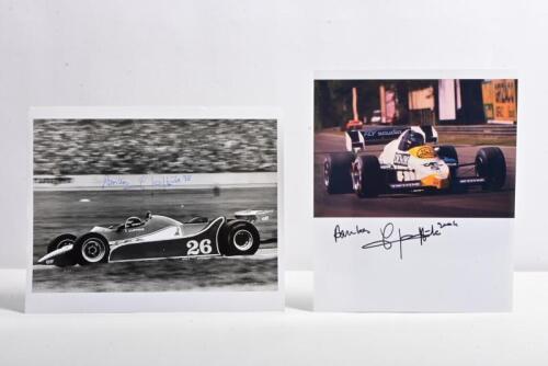 LAFFITE: Two colour pictures relating to Jacques Laffite. Williams FW09 & Ligier Ford pictures signed by Jacques Laffite
