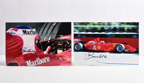 BARRICHELLO: Two colour pictures of Rubens Barrichello in Ferrari F399. Rubens Barrichello signatures