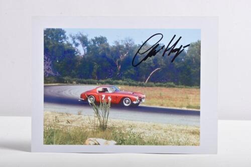 HAYES: A colour picture of Charlie Hayes racing a 1962 Ferrari 250 GT. Charlie Hayes signature