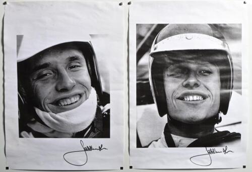 ICKX: Two black and white Jacky Ickx driver images from British Grand Prix 1968. Images signed by Jacky Ickx