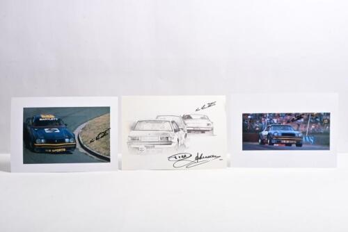 BARTLETT: Three Kevin Bartlett related items. Colour images of Kevin Bartlett's Chevrolet Z28 Camaro. Pencil illustration. Kevin Bartlett & Dick Johnson signatures