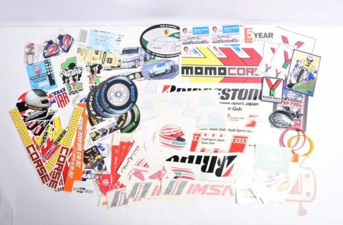 MOTOR RACING STICKERS: A quantity of motor racing related stickers. Peugeot Benson & Hedges F1 & 'MOMOCORSE' stickers