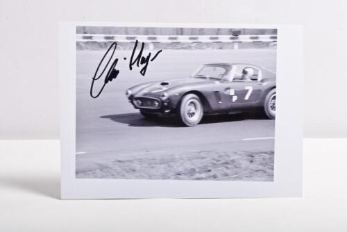 HAYES: A black and white picture of Charlie Hayes racing a 1962 Ferrari 250 GT during the 1962 SCCA championship. Picture signed by Charlie Hayes