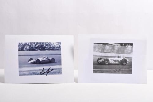 PARNELLI JONES: Two black and white images on paper of Parnelli Jones racing the STP Turbine race car & No. 98 Agajanian Willard Battery Watson-Offy Roadster at Milwaukee, 1963. Both images signed by Parnelli Jones