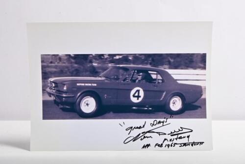 BEECHEY: A Norm Beechey Ford Mustang black and white picture from Sandown February 1965. Picture signed by Norm Beechey
