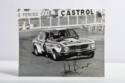 BOND: A black and white picture of Colin Bond racing a HDT Holden Torana GTR XU1 at Bathurst 1973. Colin Bond signature