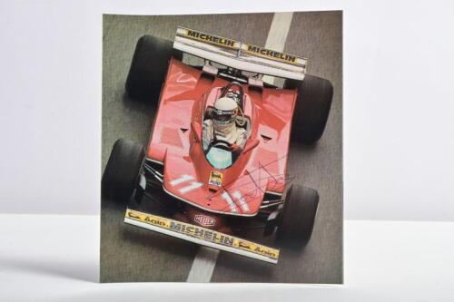 SCHECKTER: A colour picture of Jody Scheckter racing a Ferrari 312 T4 at Monaco 1979. Scheckter signature