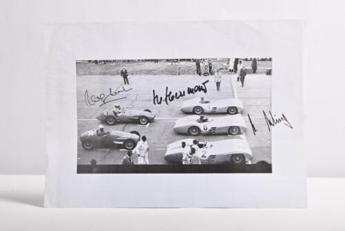 BERLIN GRAND PRIX: A paper copy image of the starting grid at the 1954 Grand Prix of Berlin. Hans Hermann, Karl Kling, Jacques Swathers signatures