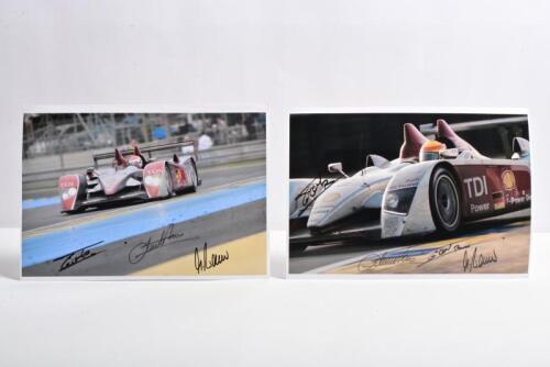 AUDI R10 TDI: Two colour pictures of the Audi R10 TDI from Le Mans 2006 and 2007. Frank Biela, Emanuele Pirro, Marco Werner signatures